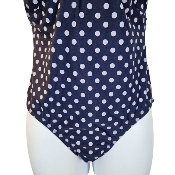 Kona Sol Womens S High Coverage Blue/Lilac Polka Dot One-Piece Swimsuit V-Neck - Picture 6 of 10